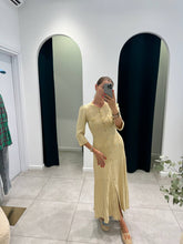 Load image into Gallery viewer, Gold lurex knitted midi dress