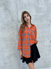 Load image into Gallery viewer, Orange  plaid cotton shirt