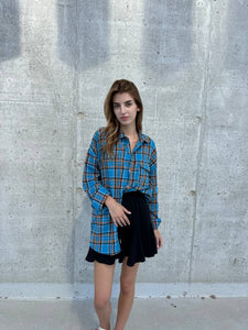 Blue plaid cotton shirt