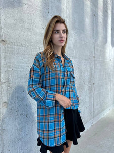 Blue plaid cotton shirt