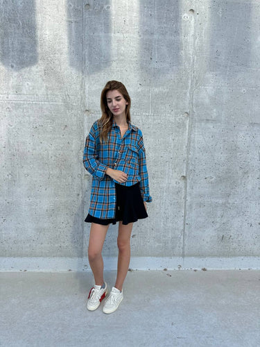 Blue plaid cotton shirt