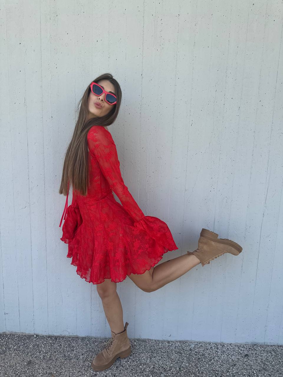 Red lace mini dress