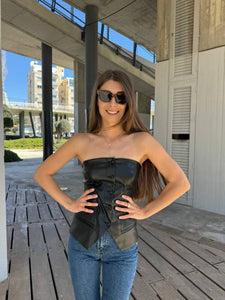 Black strapless leather top