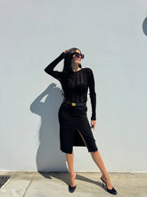 Load image into Gallery viewer, Black belted pencil skirt