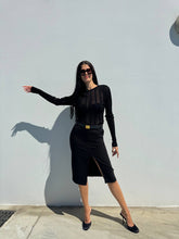 Load image into Gallery viewer, Black belted pencil skirt